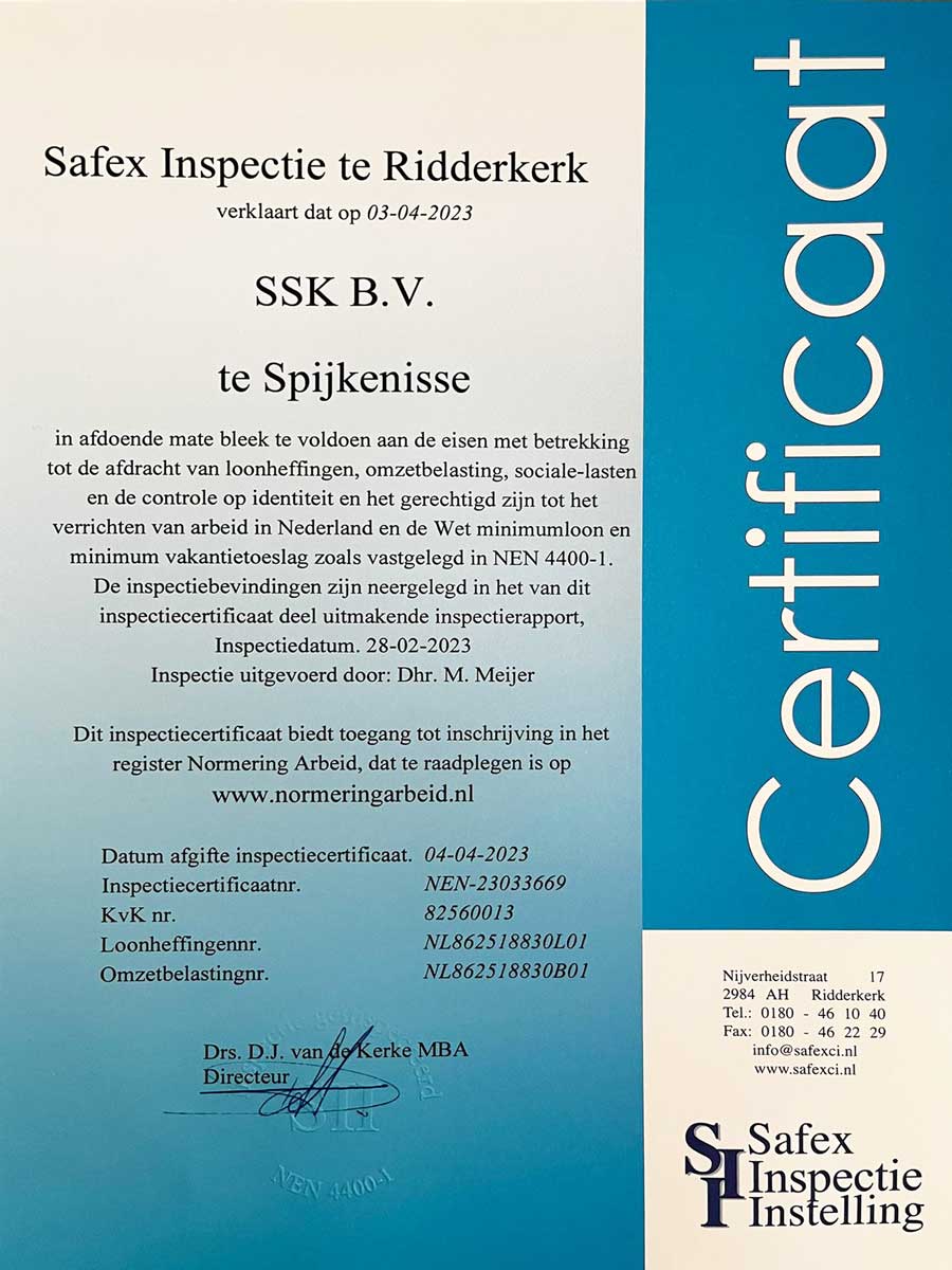 Certificaat Stichting Normering Arbeid